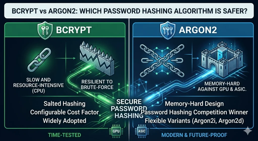 bcrypt vs argon2 password hashing comparison diagram